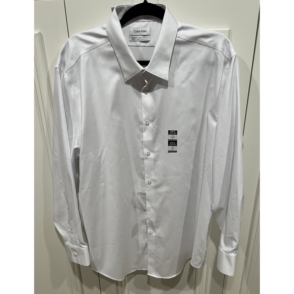 Calvin Klein Men's Supima Cotton Slim Fit Dress Shirt Size XL 17 1/2 32/33 White